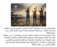 تقرير مركز مساعدة متضررات العنف الجنسيّ والجسديّ في جمعيّة نساء ضدّ العنف، عن الفترة الزمنية الممتدة بين كانون الثّاني حتى حزيران 2025.